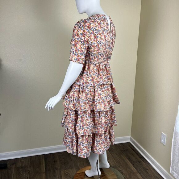 JessaKae Women's Size 2XL Eiffel Tower Pink Floral Tiered Midi Dress Cottagecore - Picture 7 of 12